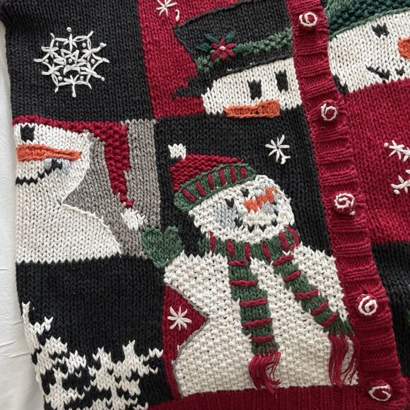 Vintage Tiara International Christmas Sweater Snowmen Faces Cardigan 90's Size M - Picture 6 of 15